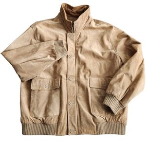 Roundtree & Yorke Suede Leather Bomber Jacket Men's 2XL Brown Quilted Chore Work